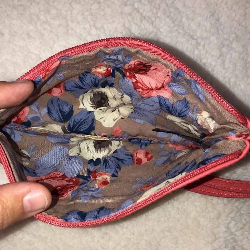 Miche Faux Leather Coral Pleated Front Detail Wristlet Wallet Make up Bag
